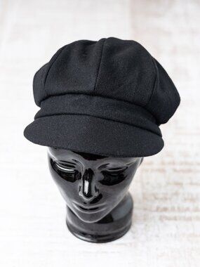 Upcycled Black Wool Newsboy Cap Cabbie Paperboy Hat